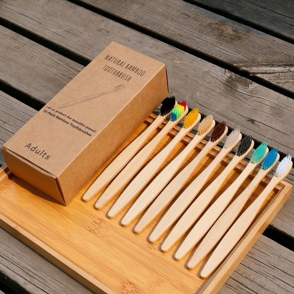 Bamboo Toothbrush - 10 szt. Kolorowa szczoteczka do zębów