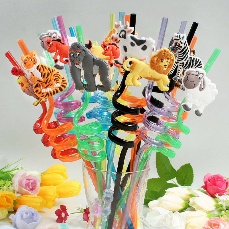Reusable Straw - 12 sztuk słomek z motywem zwierząt